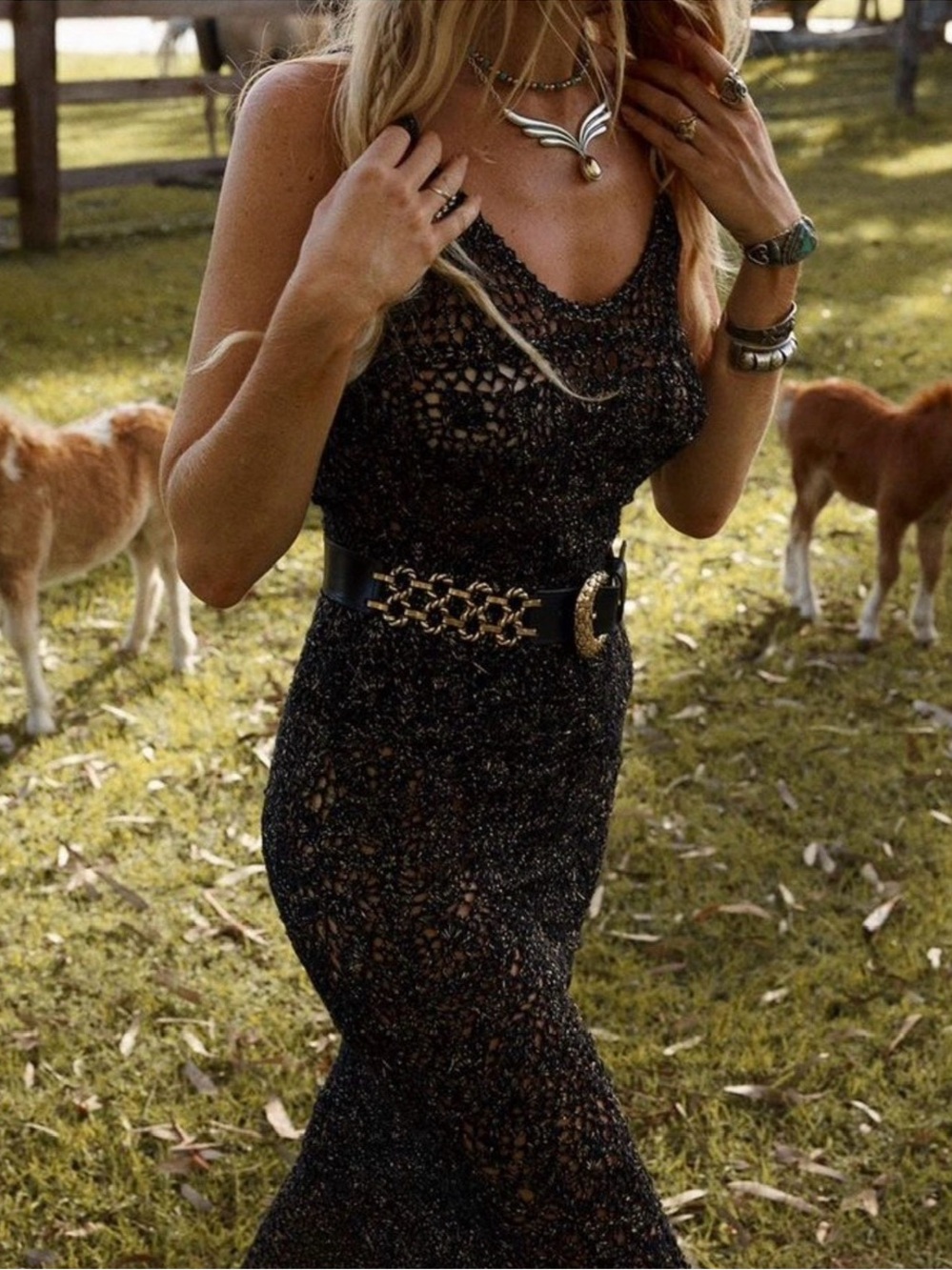 🌼CU Gold and Black Crochet Maxi Dress - Picture 5 of 14